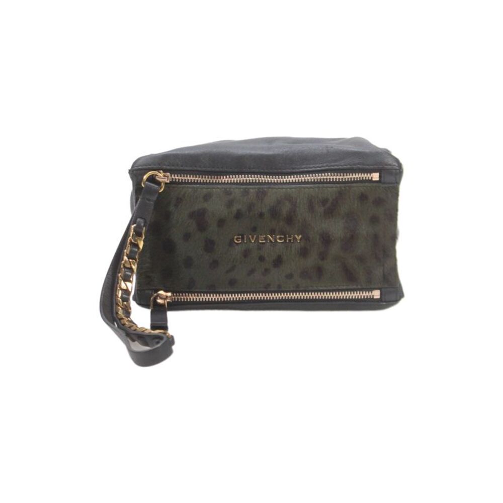 Givenchy Womens Leather + Pony Hair Animal Print Pandora Wristlet Bag Black